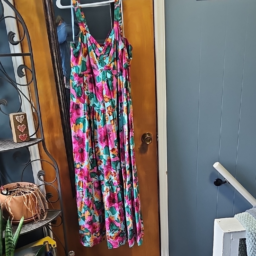 Terra & Sky Pink Blue Spaghetti Strap Maxi Sundress